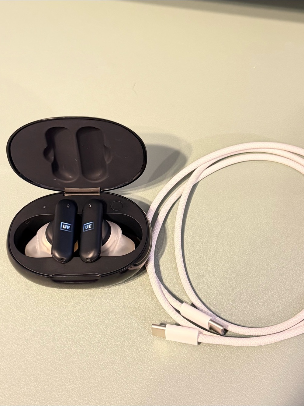 UE Black True Wireless Earbuds with White Charging Cable
